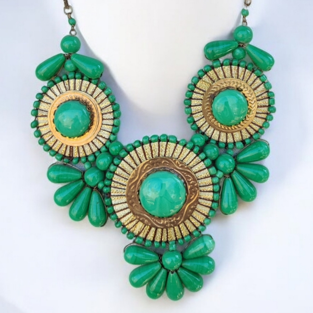 Huge boho green stone necklace